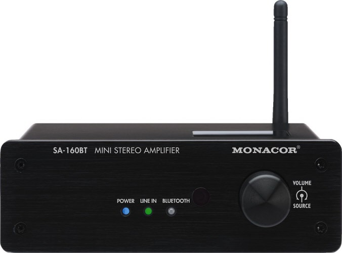 Wijden auditorium exotisch Monacor Mini stereo versterker met bluetooth en NFC support SA-160BT